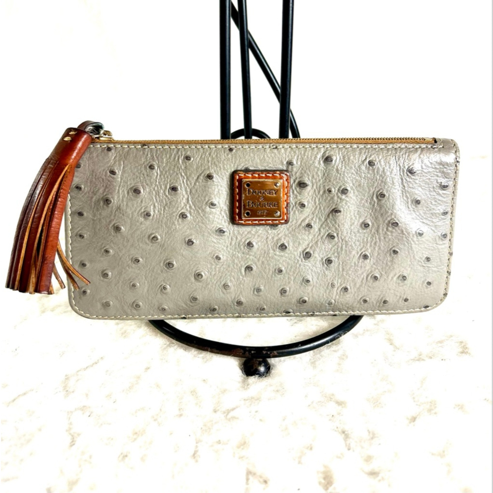 Dooney & Bourke Ostrich Embossed Gray Leather Wallet Large